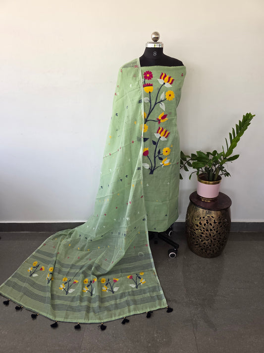 Premium Silk cotton jamdhani set  - AV261