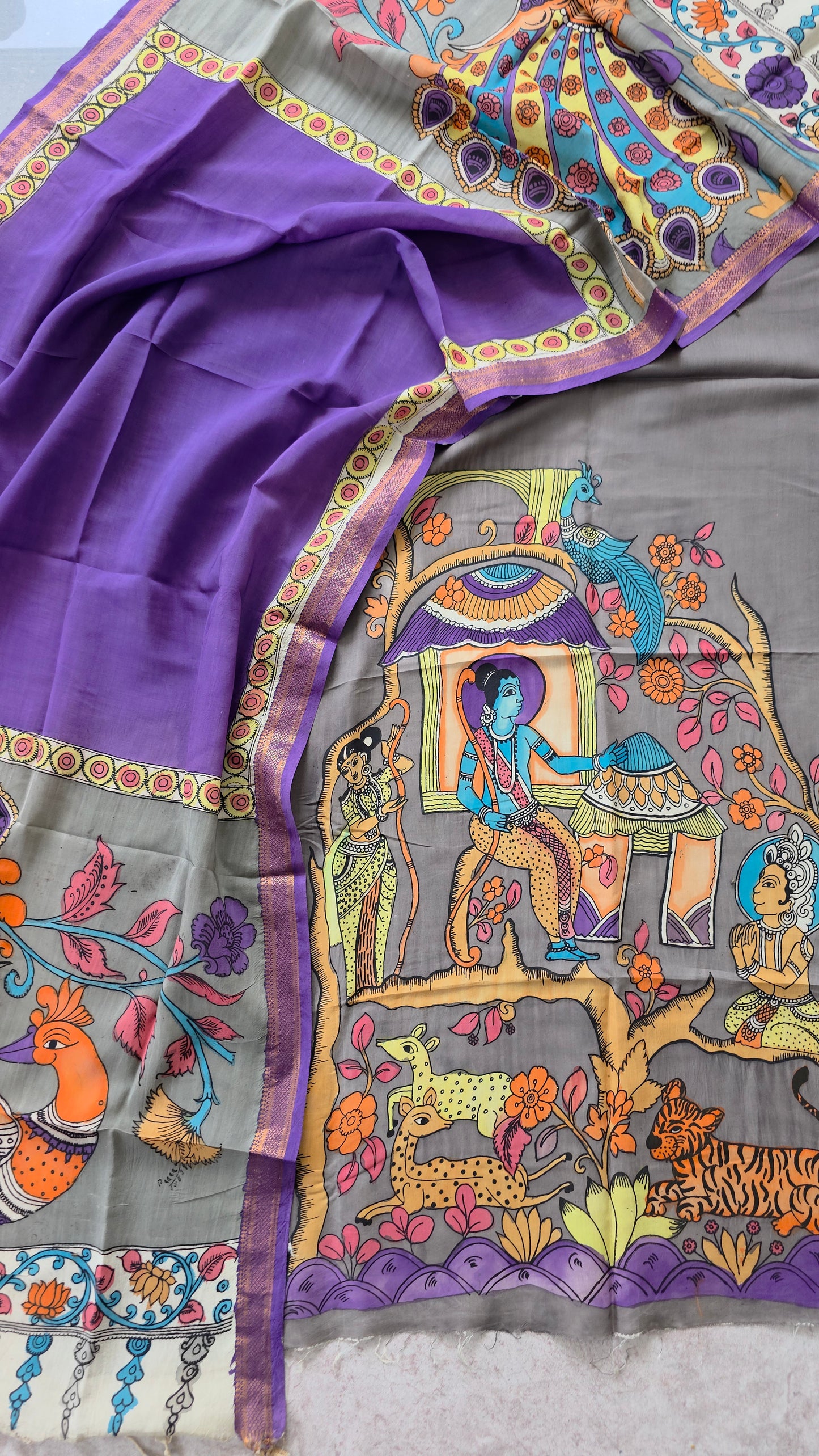Handcrafted Kalahasthi Penkalamkari bangalore silk set - KH12