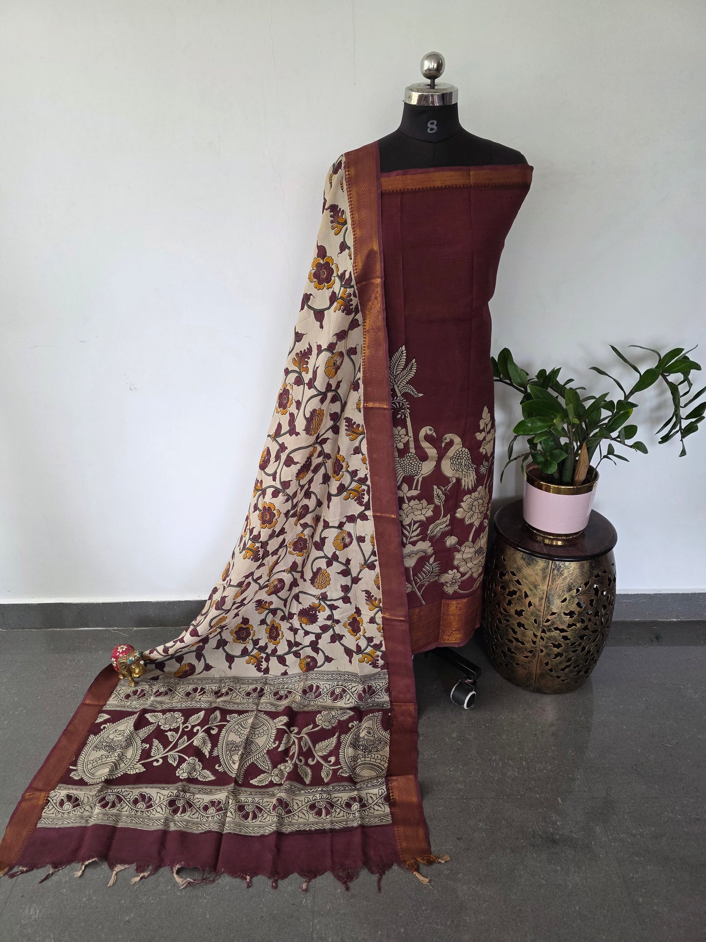 Kanchi border chennuri kalamkari  silk set - AK422