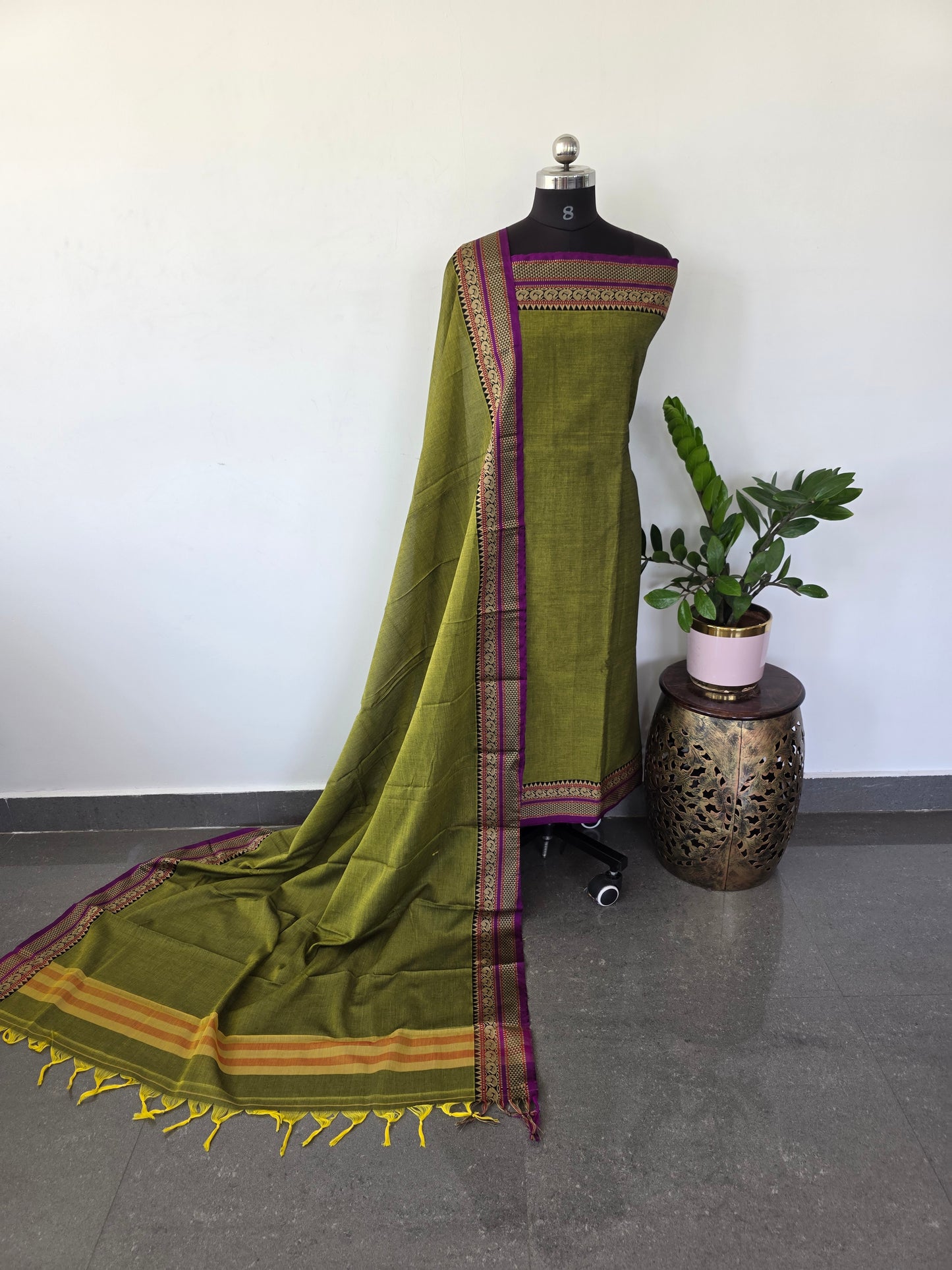 Mercerised narayanapet salwar set with annam border (4.5 meters) - NA12