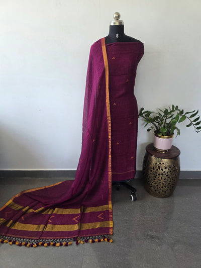Premium handloom linen jamdhani set - JMM502