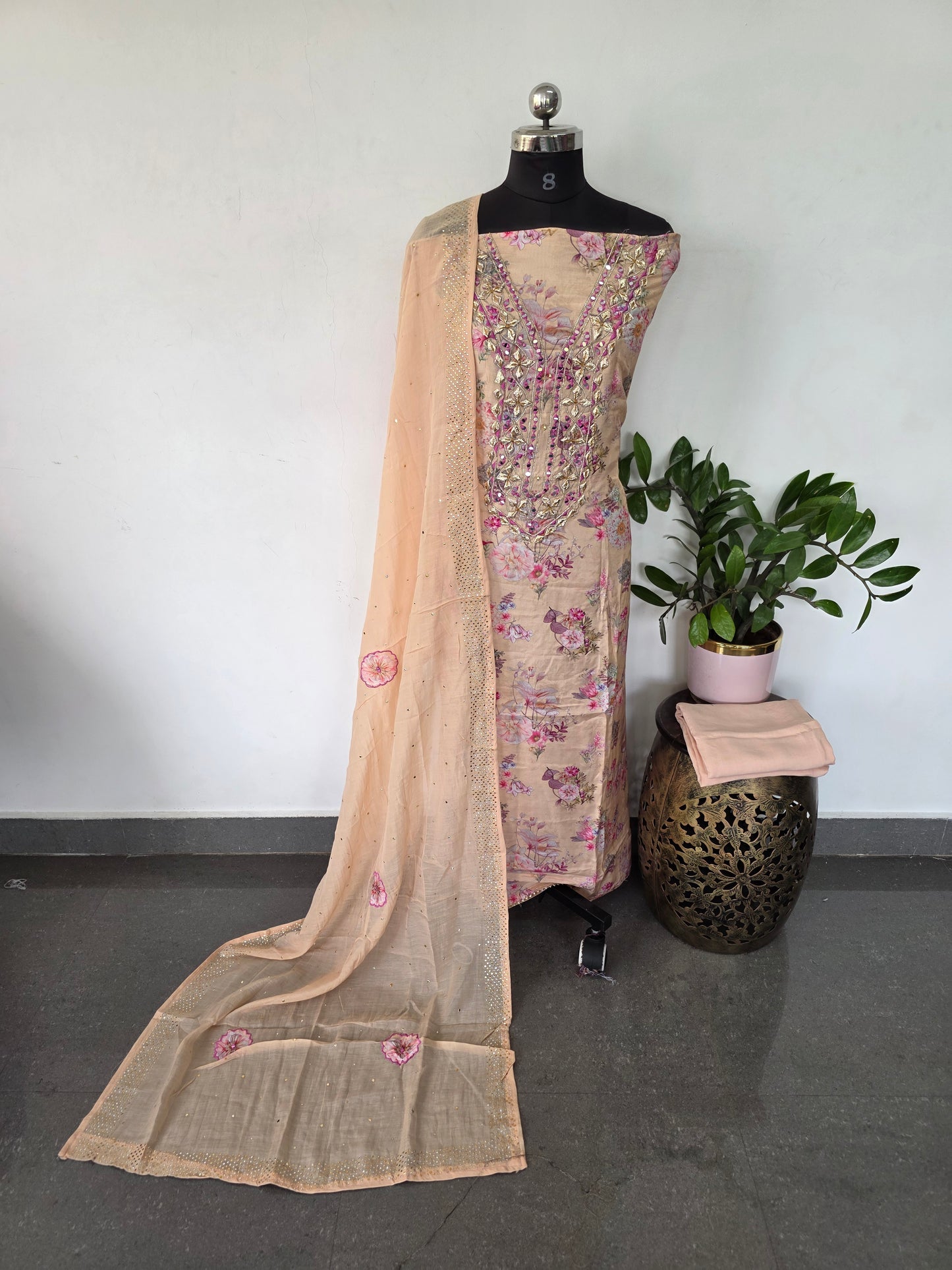 Floral Muslin silk set-VM55