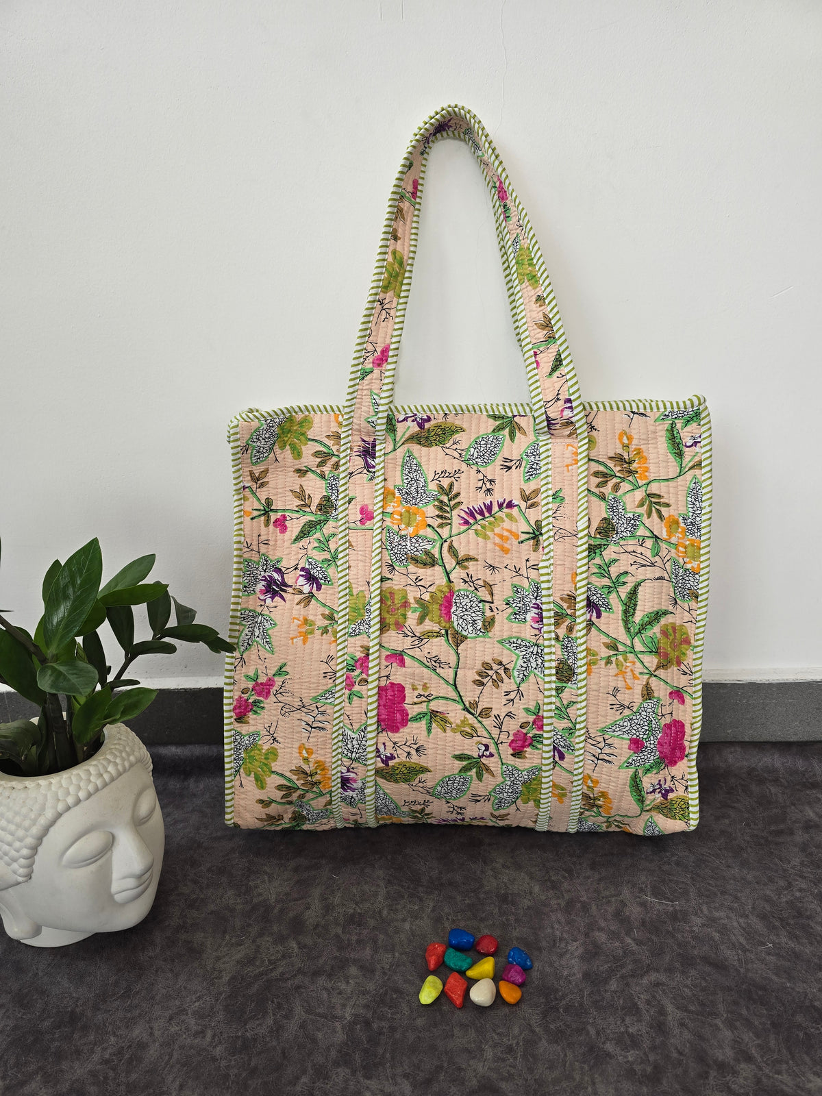 Jaipuri quilted cotton bag with zipper - QZ35