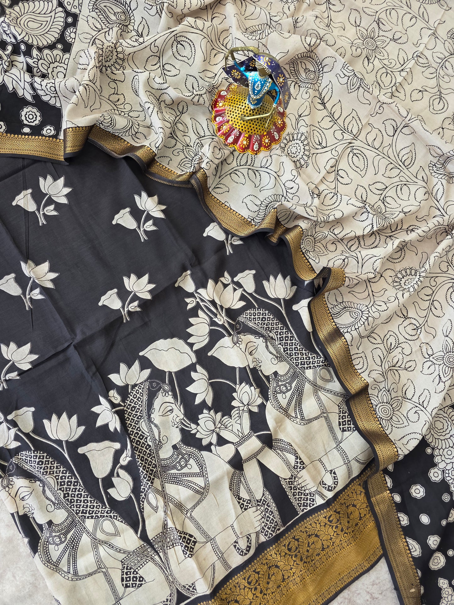 Premium Chennuri pure authentic kalamkari silk with kanchi border -AKS5