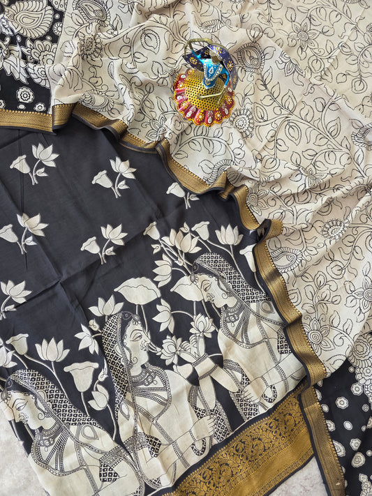 Premium Chennuri pure authentic kalamkari silk with kanchi border -AKS5