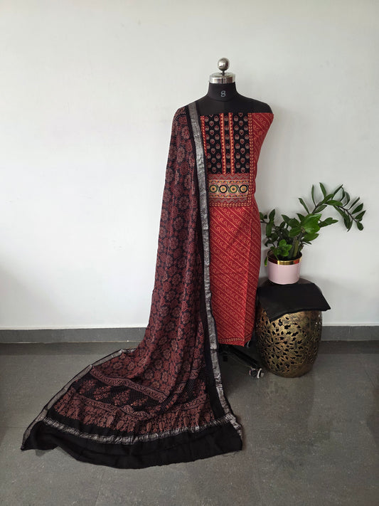 Premium ajrakh cotton with handwork yoke zari border salwar set - AS51