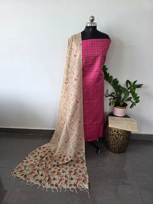 Katan suit with dupion madhubani print salwar - BA138