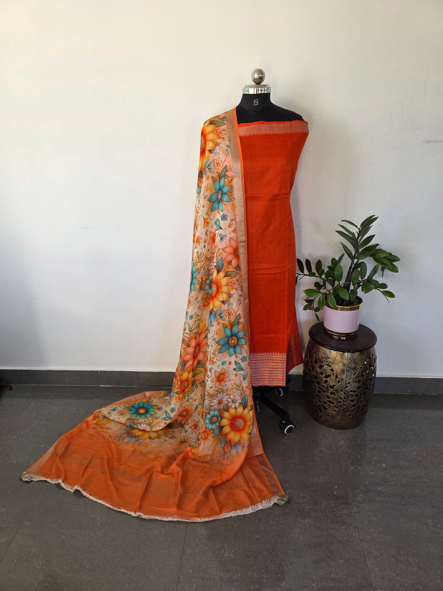 Handloom mangalagiri silk top with pure mangalagiri digital silk shawl - ML12