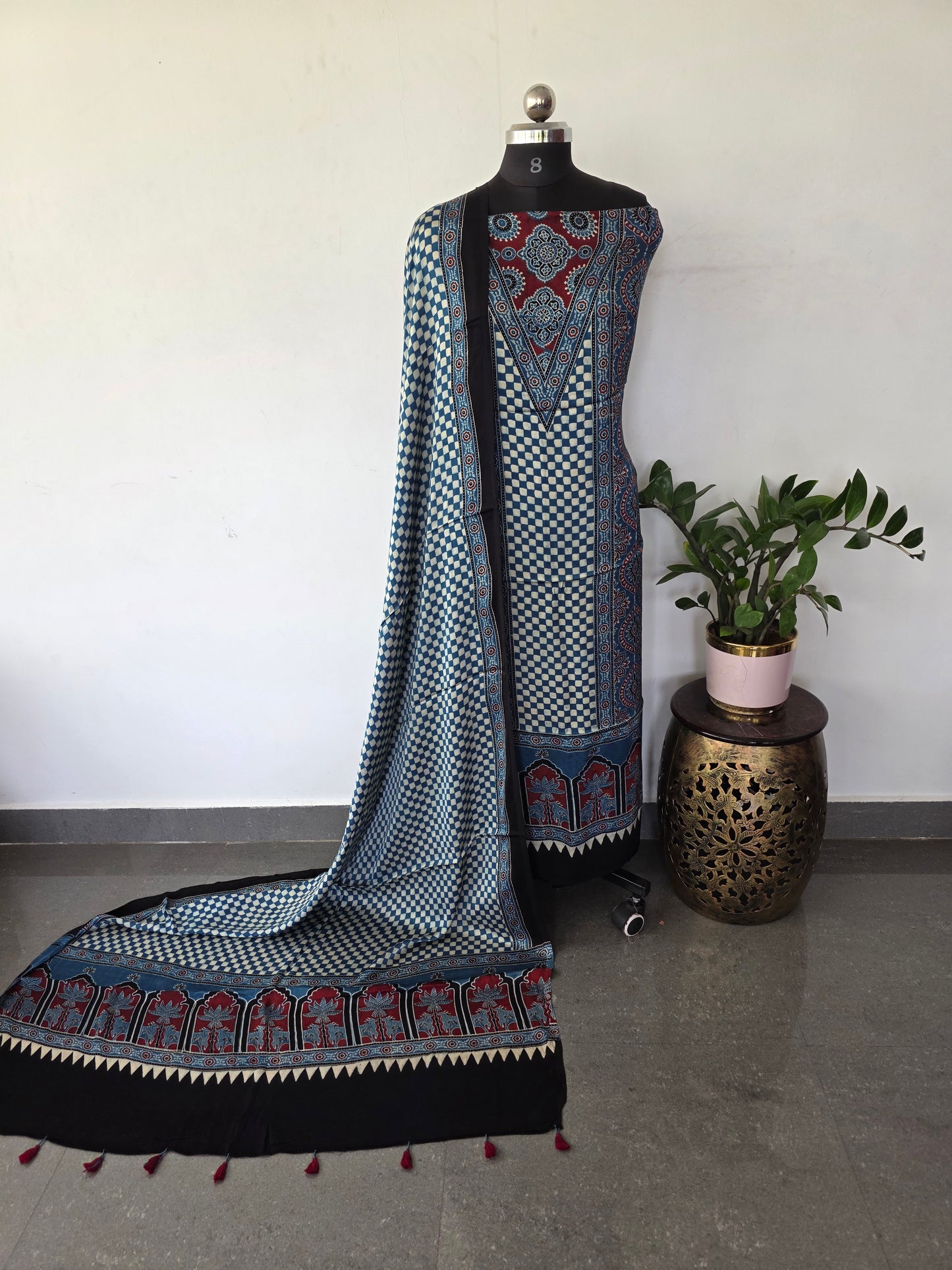 Handcrafted ajrakh modal silk set - HZ222