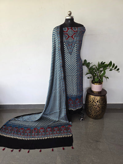 Handcrafted ajrakh modal silk set - HZ222