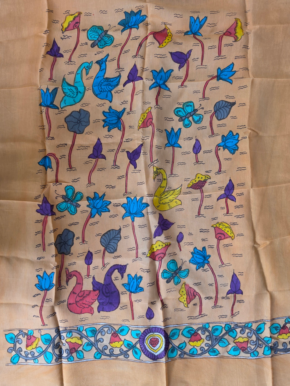 Kalahasthi Handcrafted Penkalamkari bangalore silk set -KH286