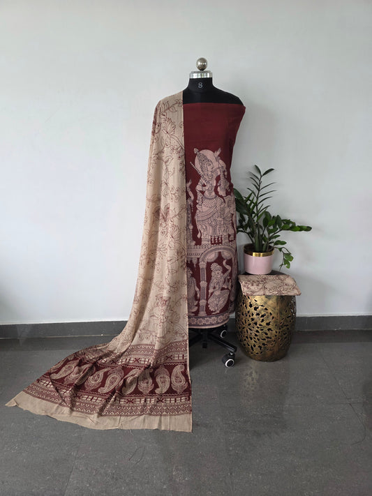 Kalahasthi pure kalamkari cotton set - AK4
