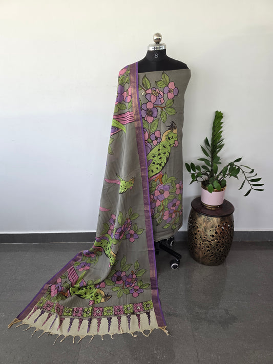 Handcrafted Kalahasthi Penkalamkari bangalore silk set- HP21