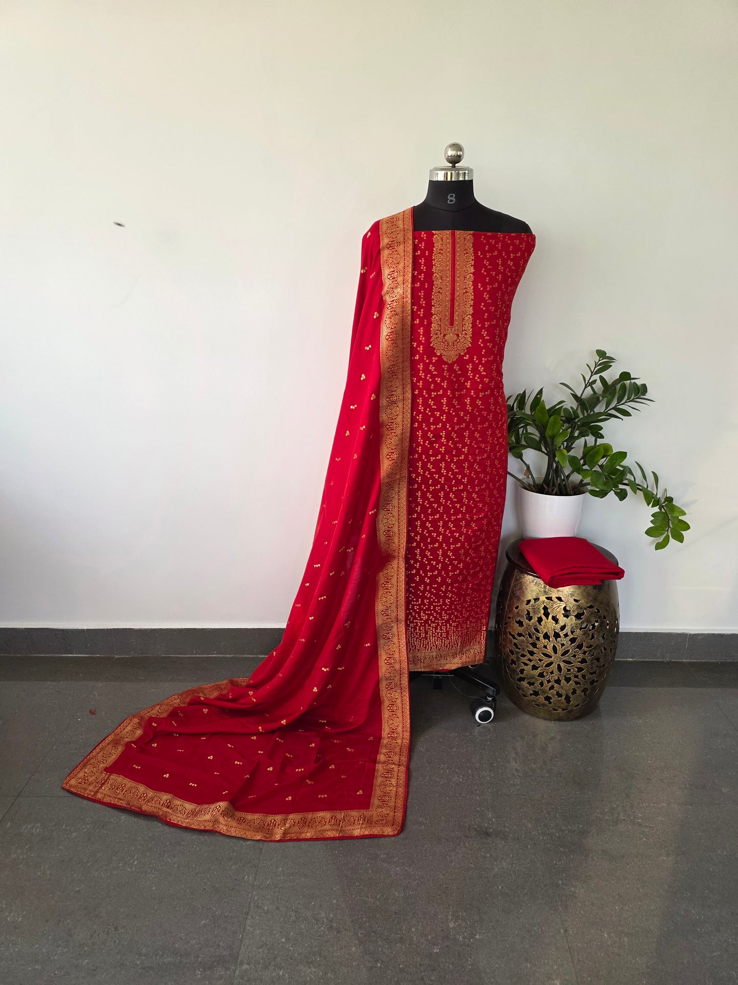 Premium Banarasi soft silk set - red BS1