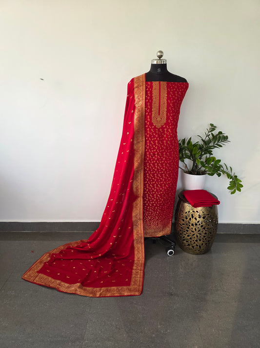 Premium Banarasi soft silk set - red
