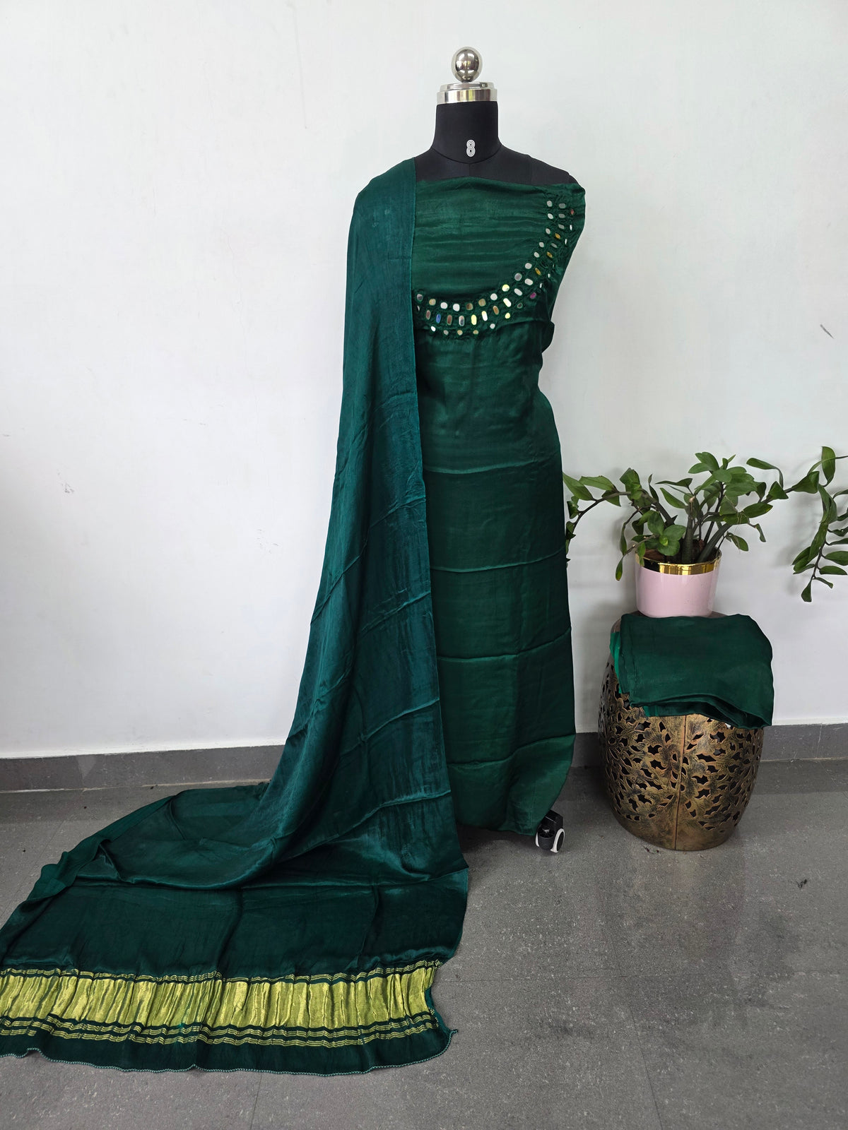 *Preorder 20-25 days*- Kutch mirror work Modal silk set-B134