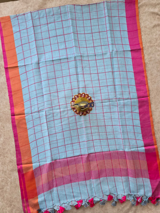 Bhagalpuri checked linen duppatta - BA29