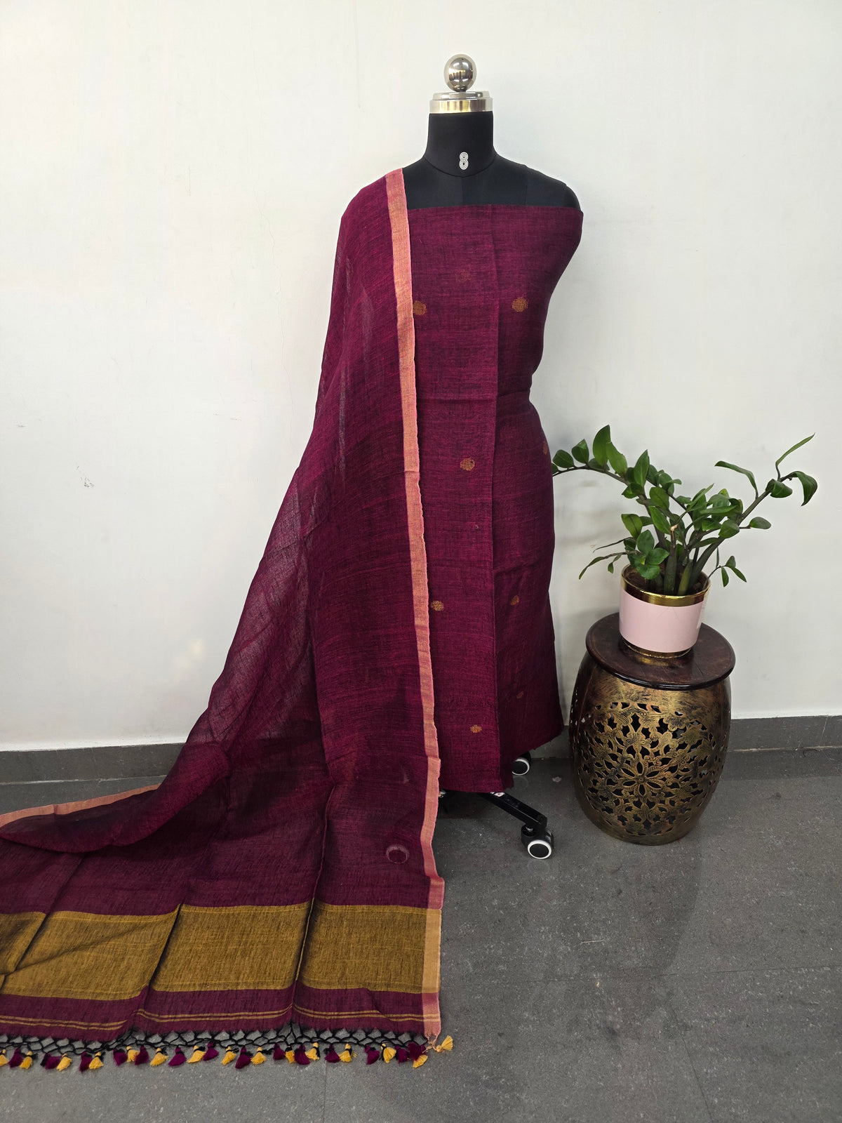 Premium handloom linen jamdhani set -JMM534