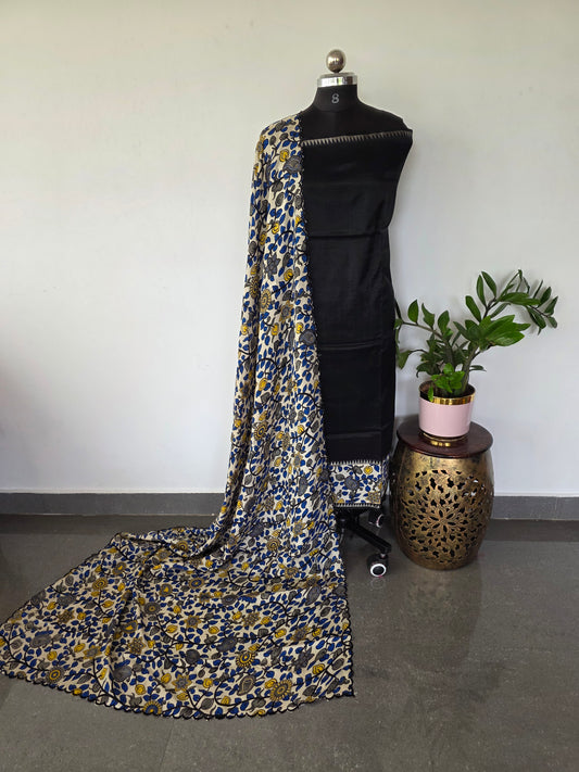 Handloom fusion mangalagiri  kalamkari gap border  silk salwar set - AK283