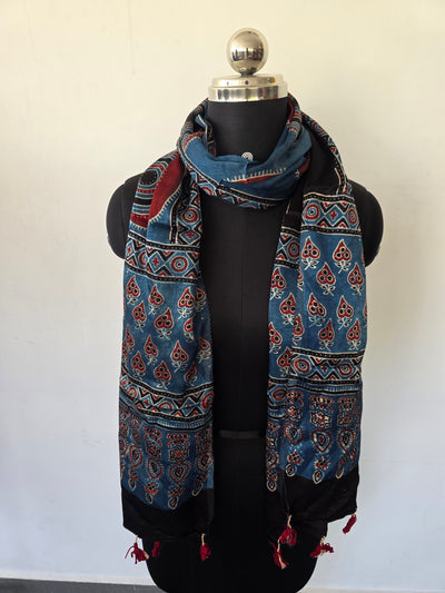 Ajrakh Handblock natural dyed mashru silk stole-MV31