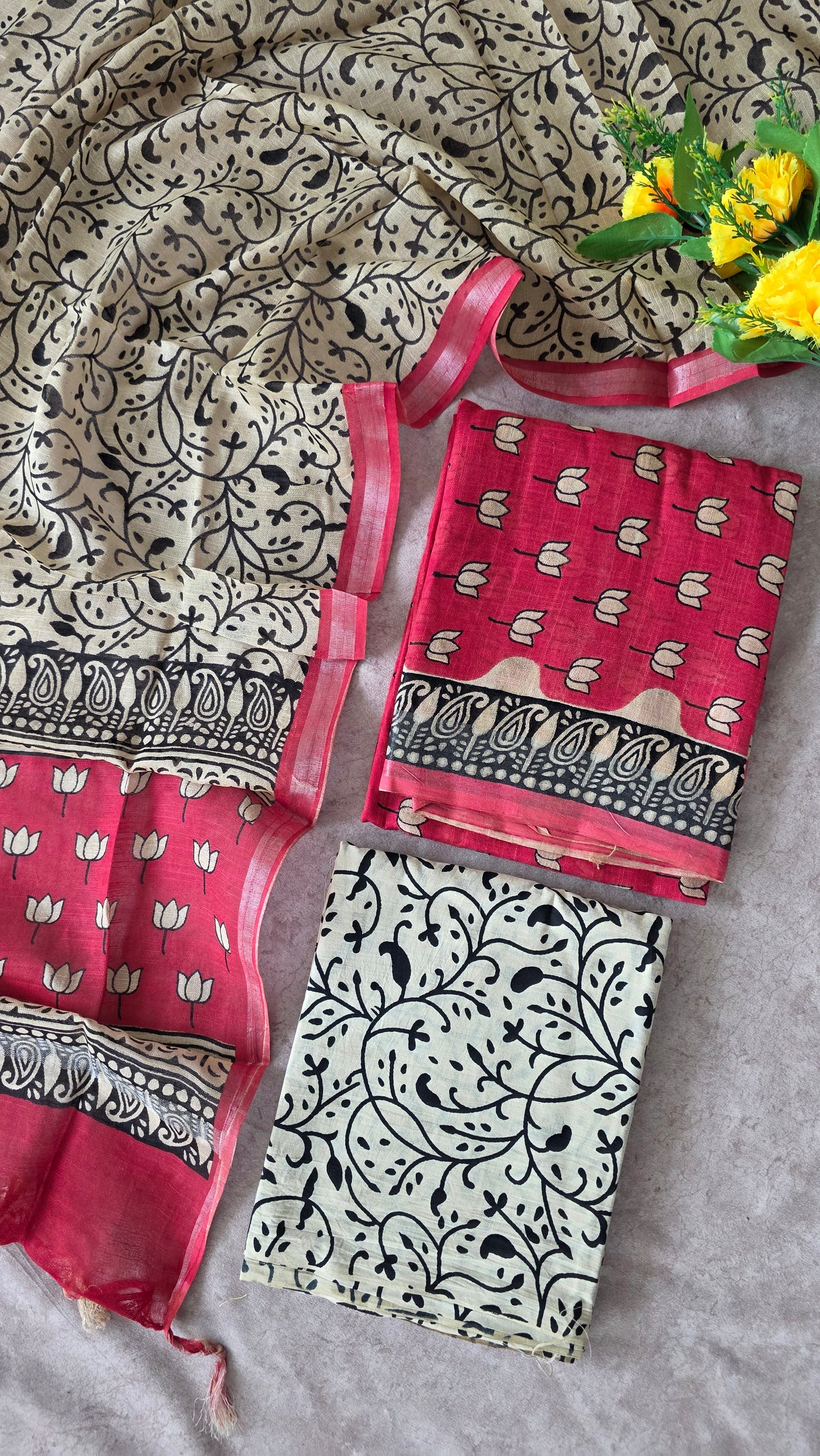 Handblock Jaipuri linen cotton set - JA741