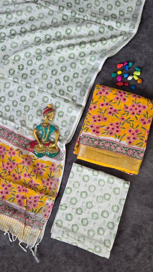 Handblock Jaipuri linen cotton salwar set - JA434