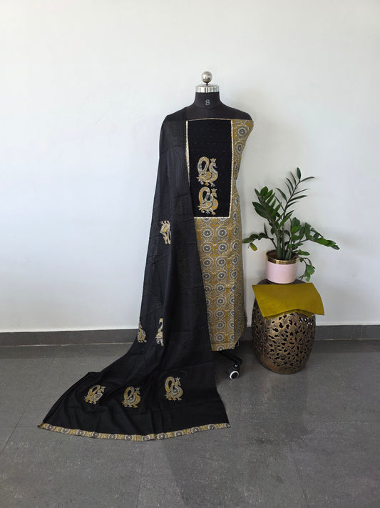 Pure cotton with appliqué work - yellow