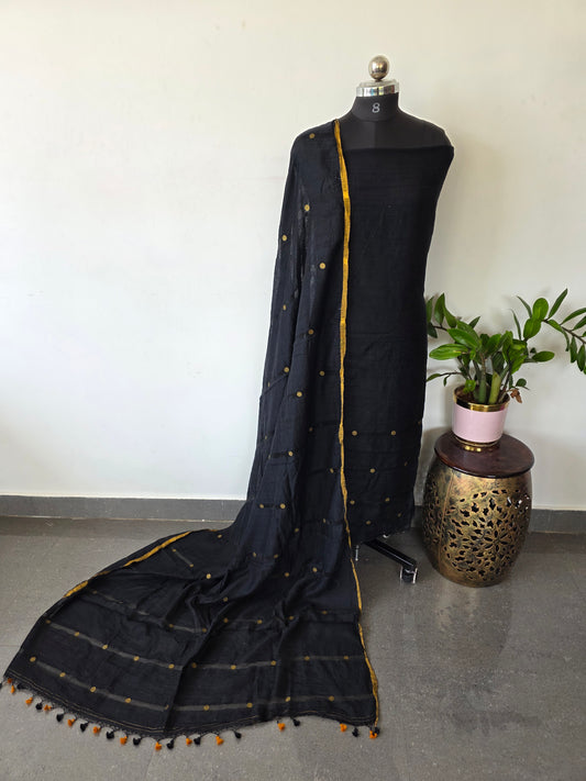Handloom cotton linen pocket coin sequence work - JMM317