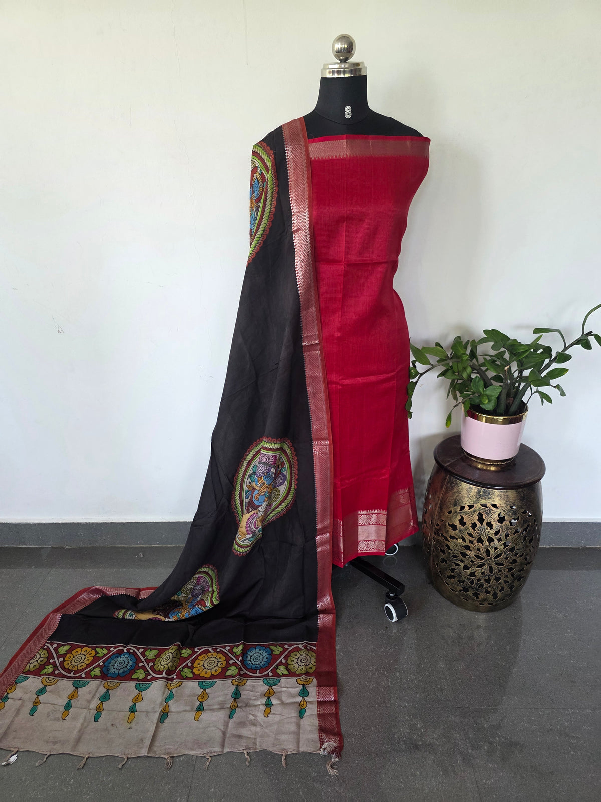 Handloom mangalagiri pattu with penkalamkari duppatta -MP3