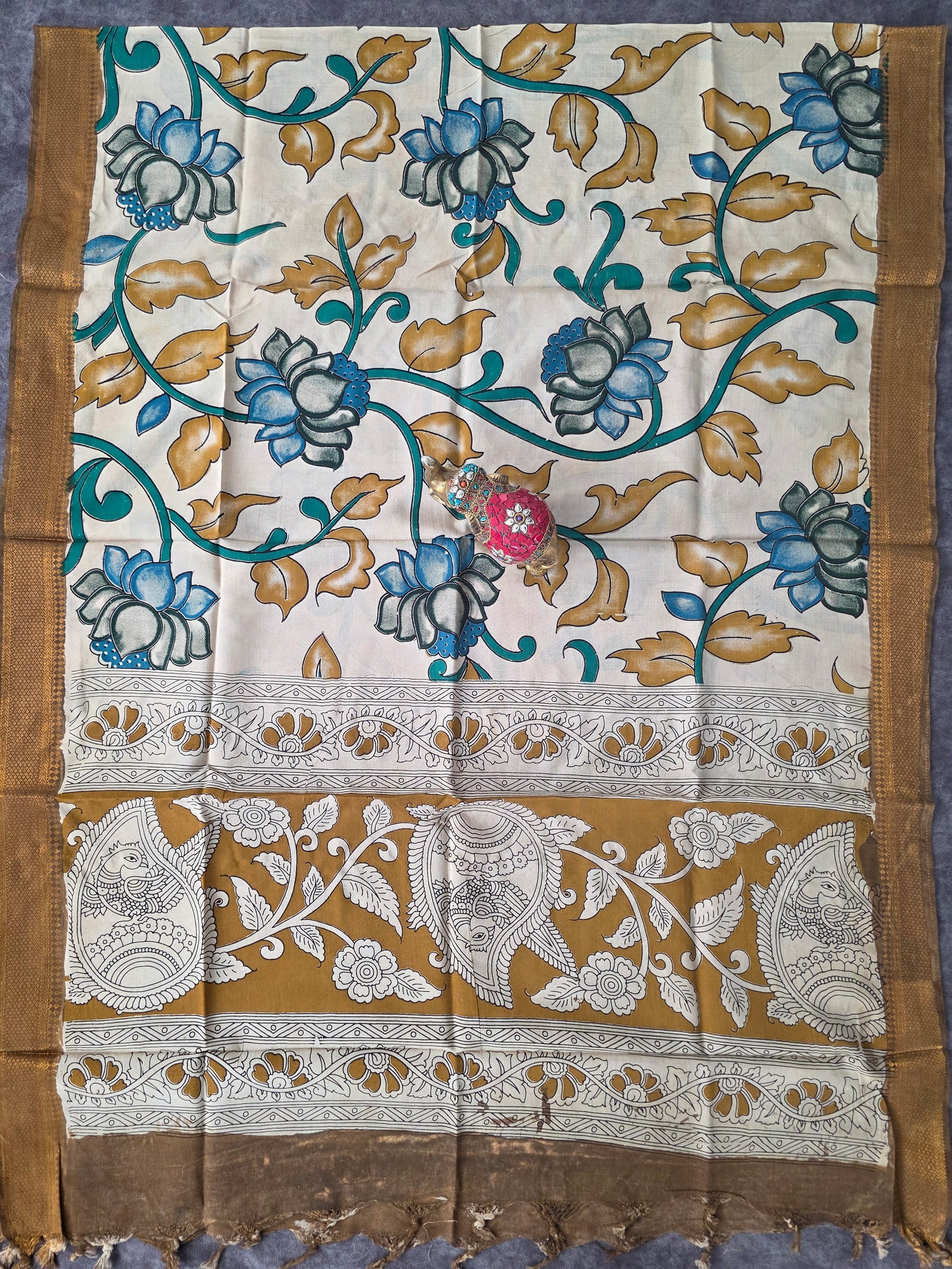Handcrafted chennuri kalamkari silk dupatta - KAA25