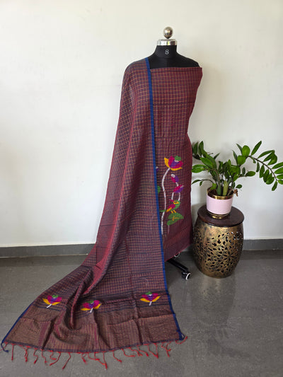 Handloom zari Checked Mul cotton paithani jamdhani set - JMM307