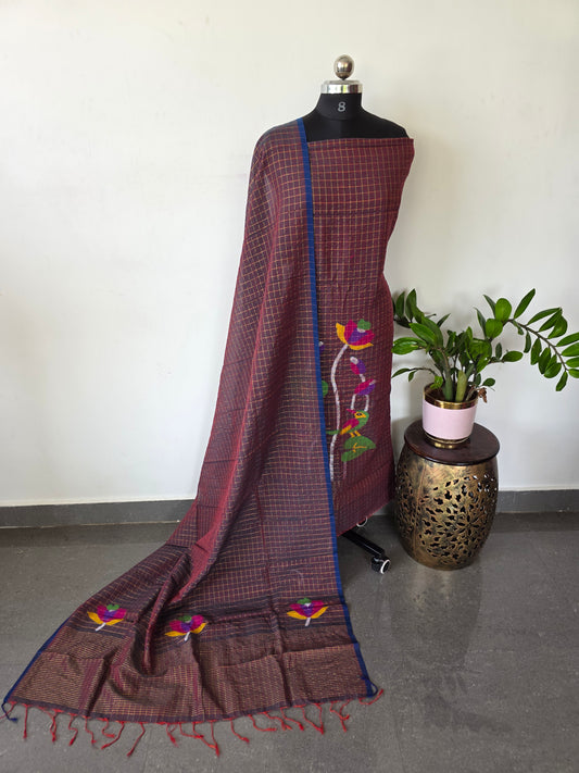 Handloom zari Checked Mul cotton paithani jamdhani set- JMM307