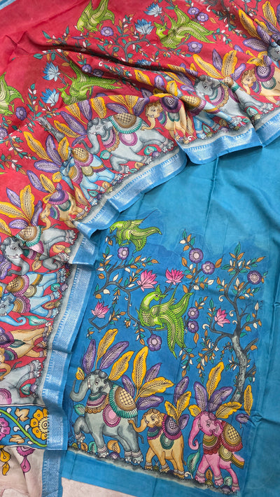 Handcrafted Penkalamkari bangalore silk set - RV4