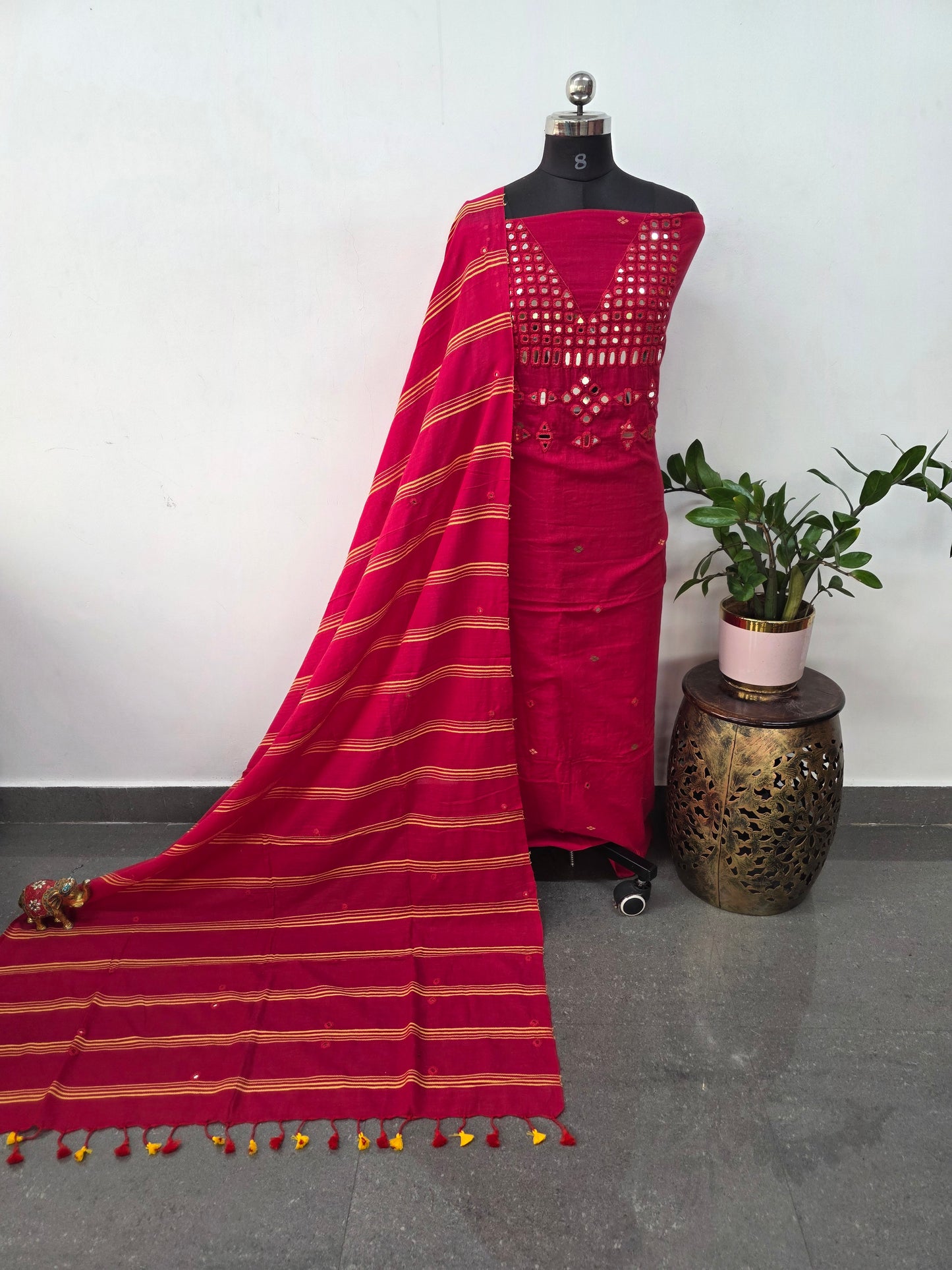 Handcrafted Mirror work cotton bhujodi salwar set - BB390