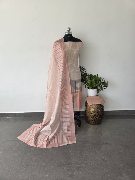 Semi tussar silk set with embroidery work - CT17