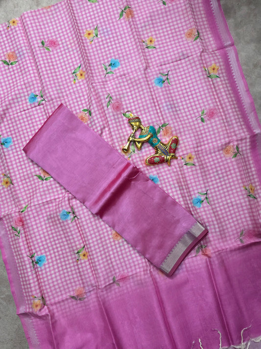 Handloom Mangalagiri silk top with digital mangalagiri silk shawl - RV129