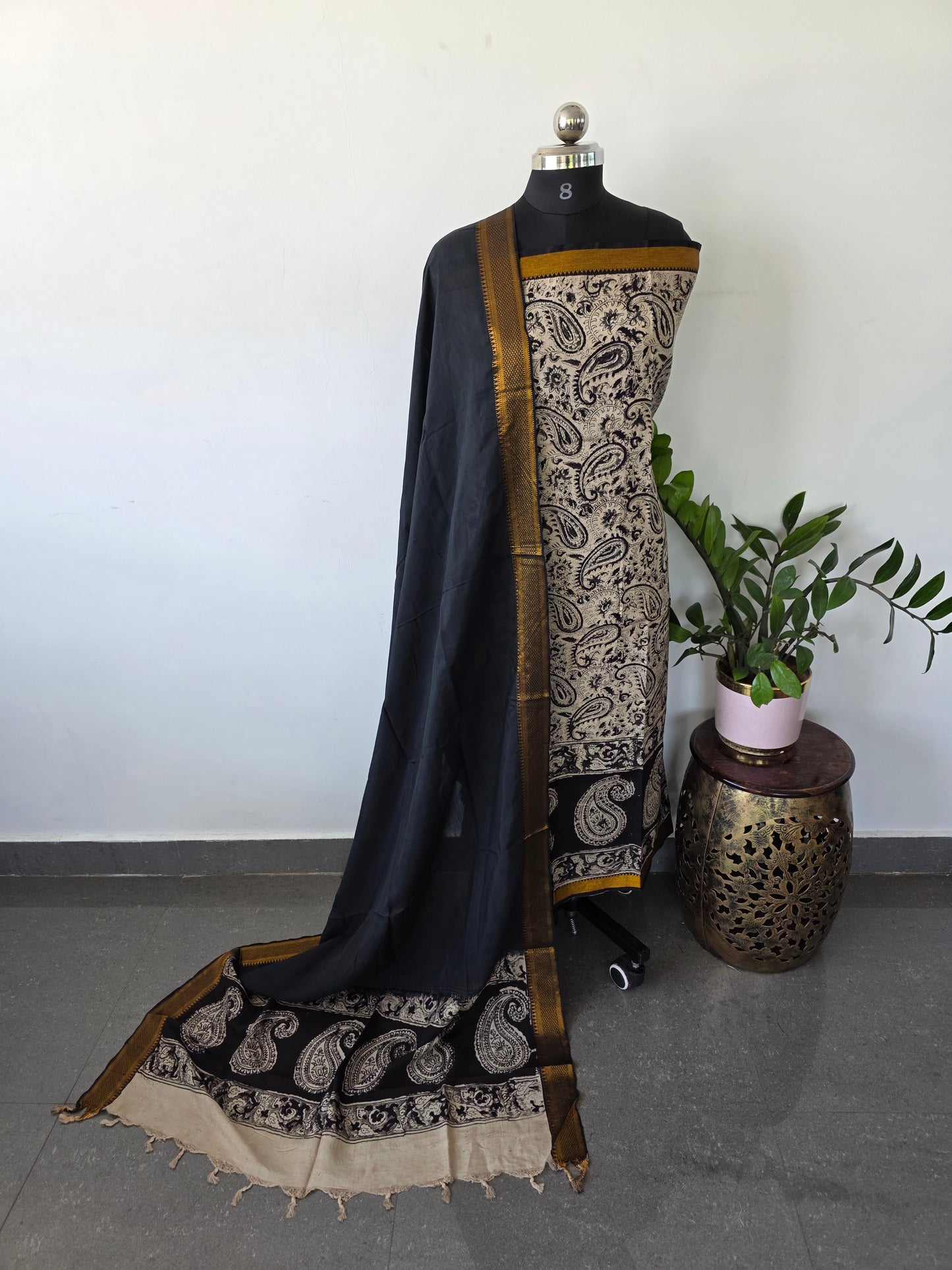 Chennuri Handblock kalamkari silk set - HBK6