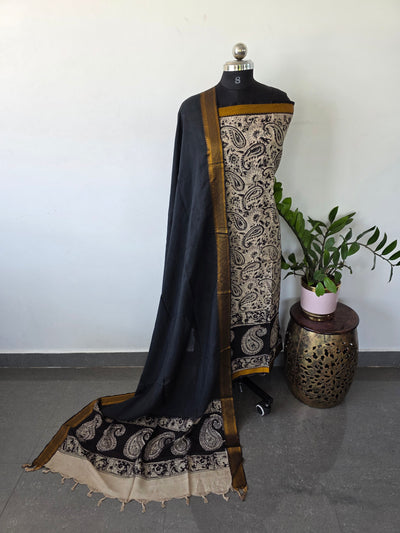 Chennuri Handblock kalamkari silk set - HBK6