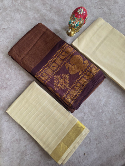 Madurai sungudi tissue with kolam border -MS112