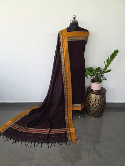 Mercerised narayanapet salwar set with elephant border (4.5 meters)- NA51 (brown)