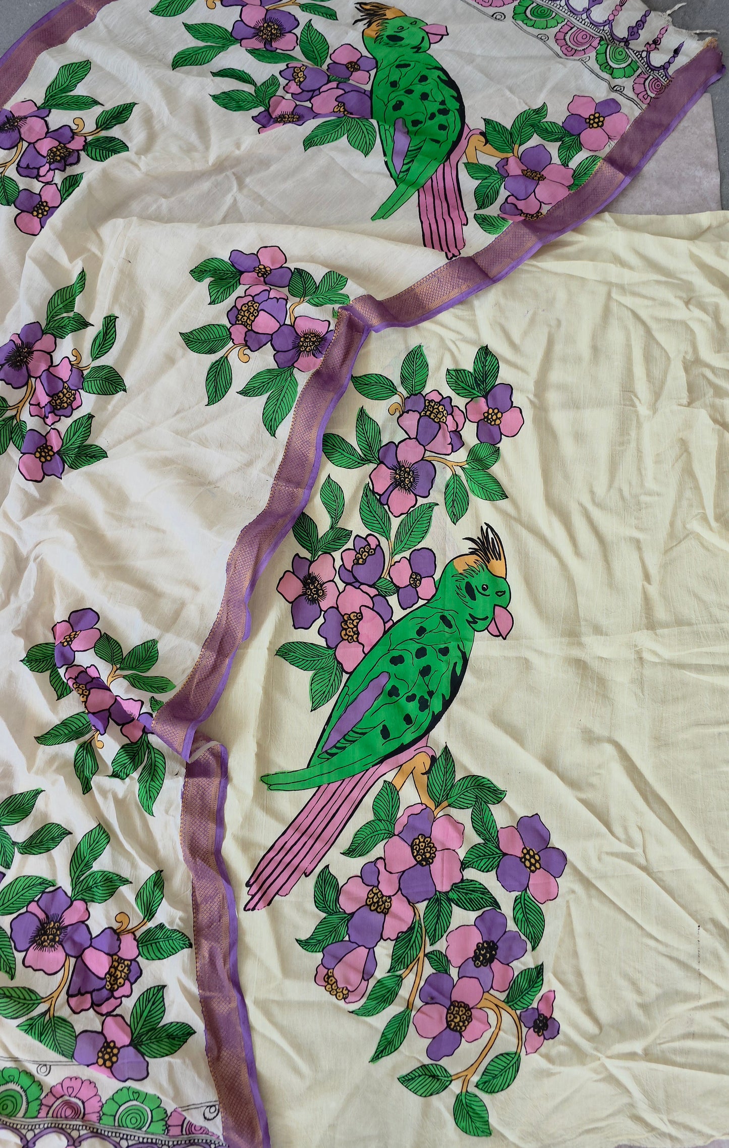 Handcrafted Kalahasthi Penkalamkari bangalore silk set - KH86