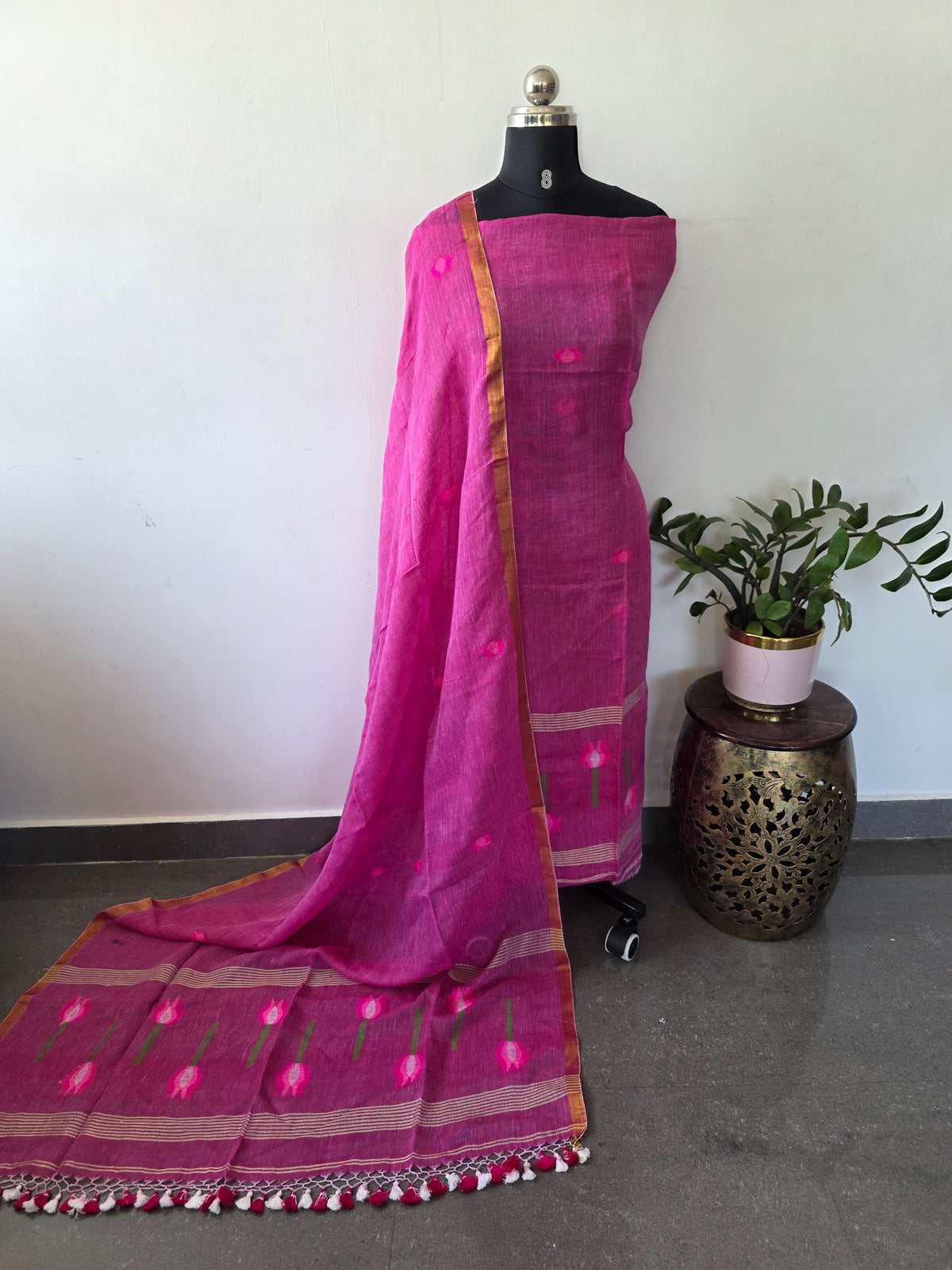 Premium handloom linen Tulip jamdhani set - JMM513
