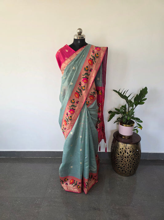 Kora tissue paithani silk saree