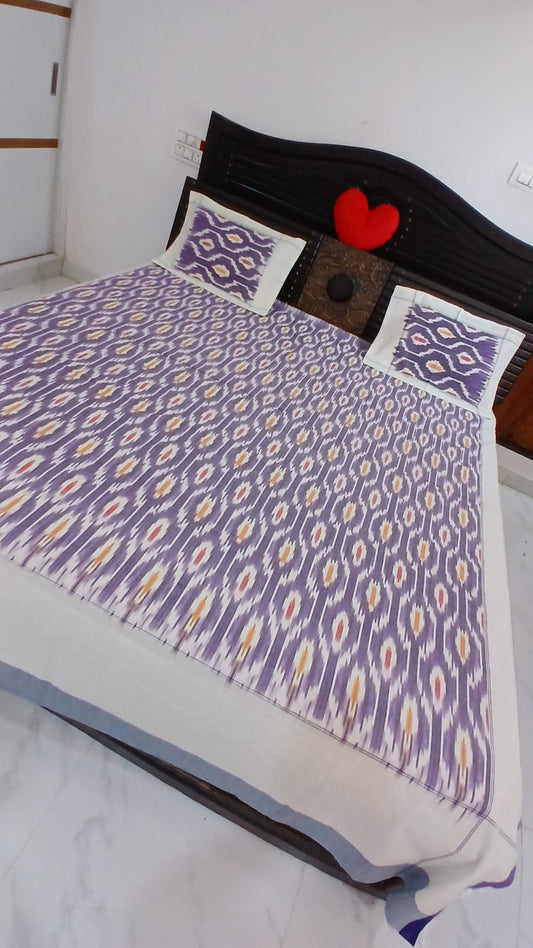 King size Warp ikkat bed sheet (90"*108"  2/40s bedsheet with 2 pillow covers )  - VN45