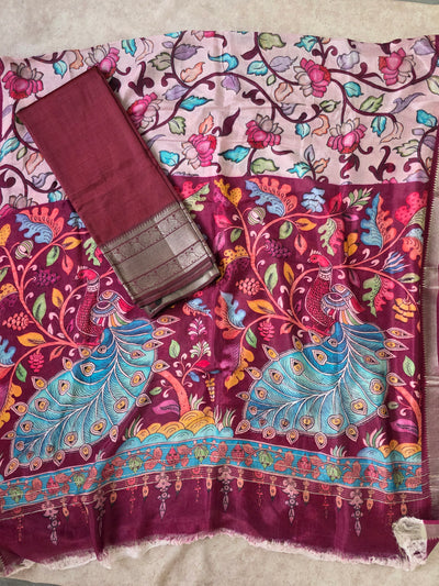 Handloom mangalagiri silk top with pure mangalagiri digital silk shawl - ML17