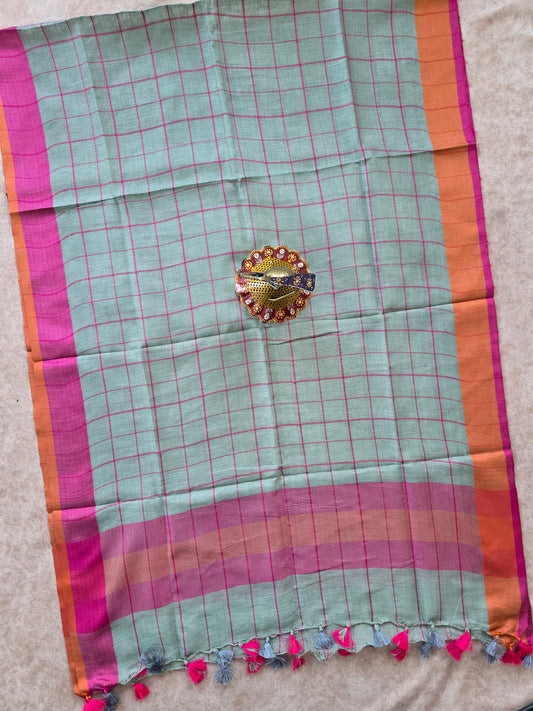 Bhagalpuri checked linen duppatta - BA30