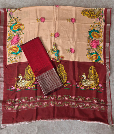 Handloom mangalagiri silk top with pure mangalagiri digital silk shawl - ML21