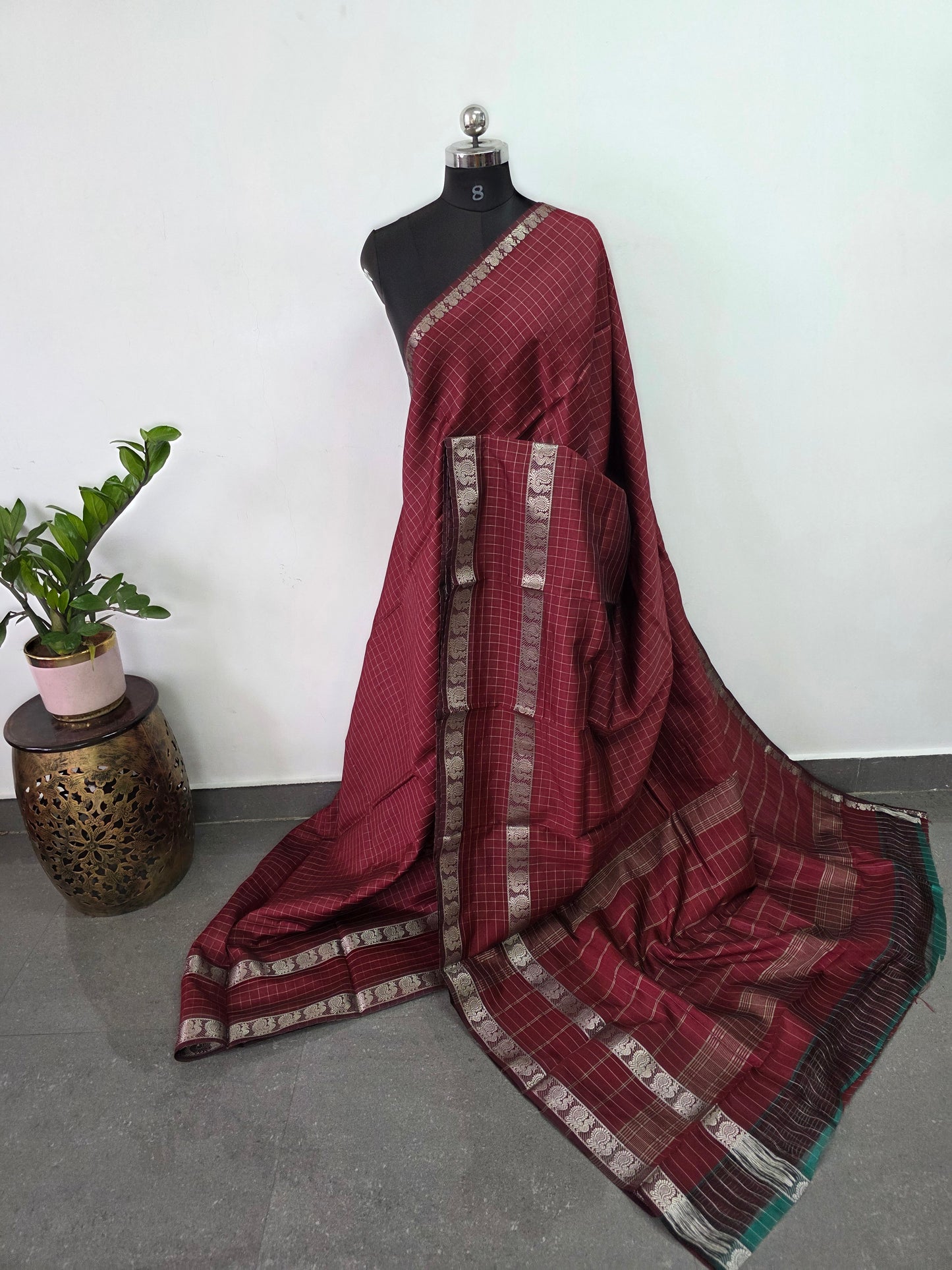 Premium checked semi mangalagiri pattu saree - MAA141
