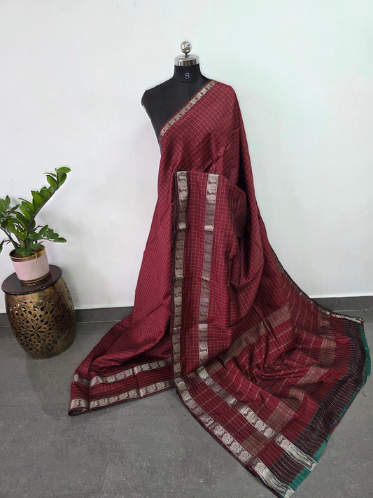 Premium checked semi mangalagiri pattu saree - MAA141