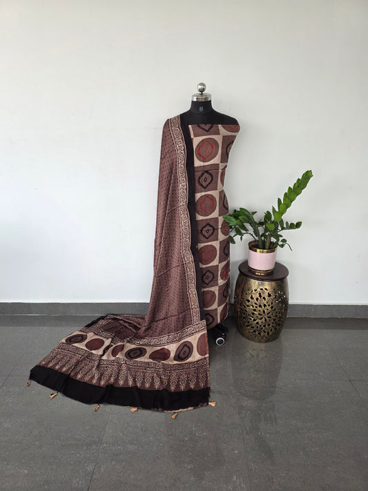 Handcrafted ajrakh modal silk set - HZ34